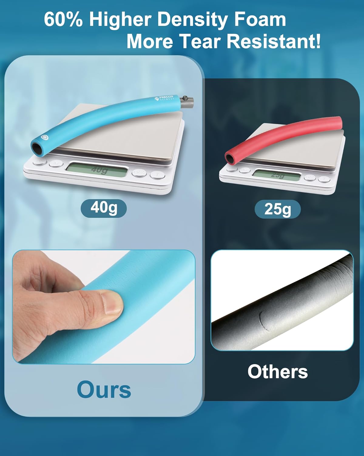 Higher density tear resistant foam padding comparison